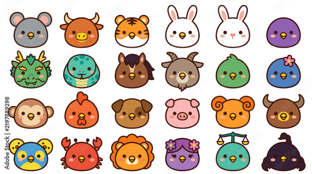 Obraz premium Cute animal faces collection