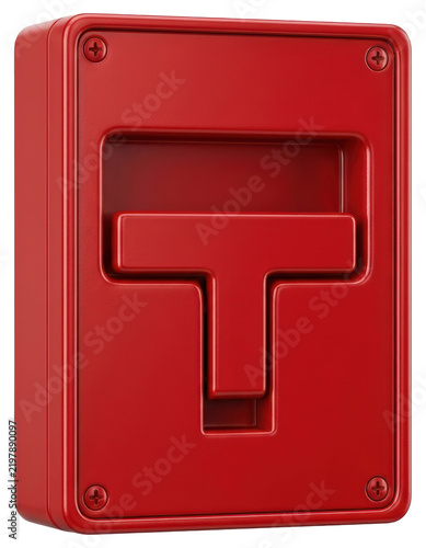 Red emergency fire alarm signaling station isolated on a transparent background