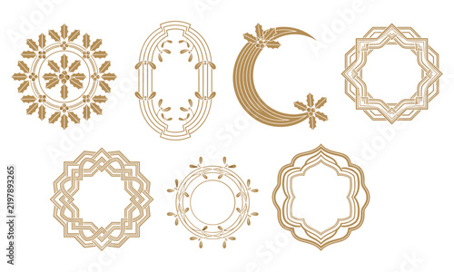 Bild auf Leinwand Golden floral ornaments and geometric frames displayed on a white background
