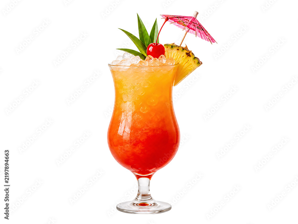 Obraz premium Tropical hurricane cocktail with pineapple, cherry, and solated on transparent background