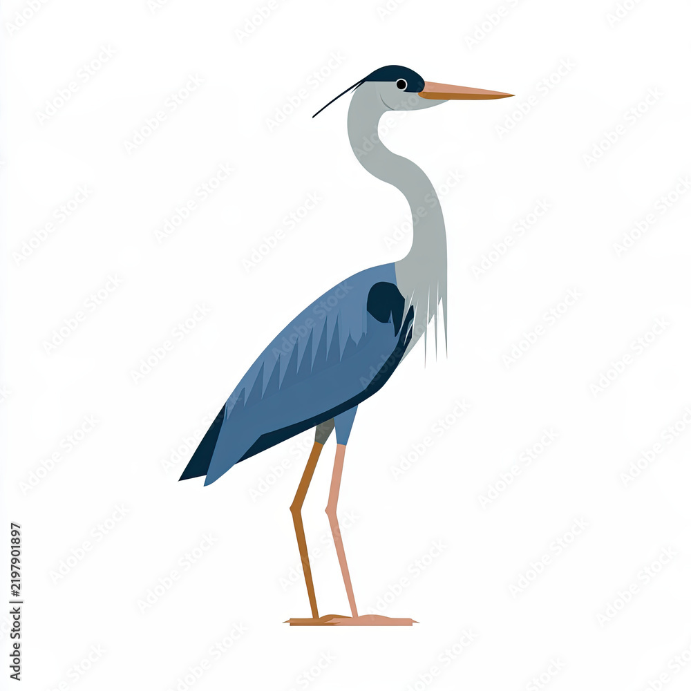 Obraz premium transparent great blue heron flat vector illustration in blue gray tones