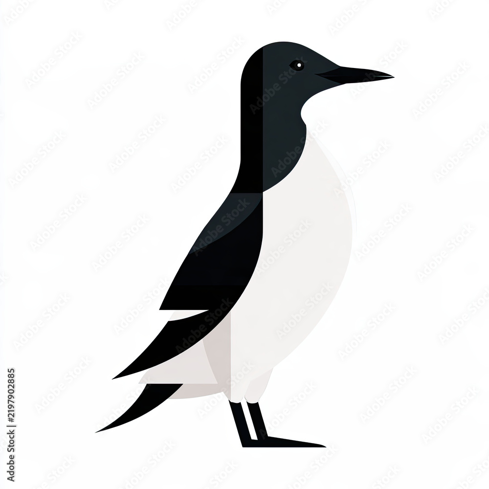 Obraz premium transparent guillemot bird in black and white geometric design