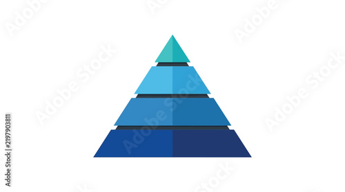 Segmented four level pyramid vector graphic illustration featuring vibrant blue shades and layered flat design elements for professional business presentations