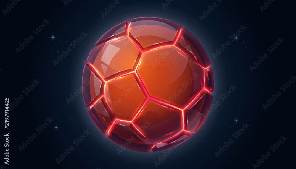 Fototapeta premium Sphere glowing with red neon light sits against a dark background in digital space.