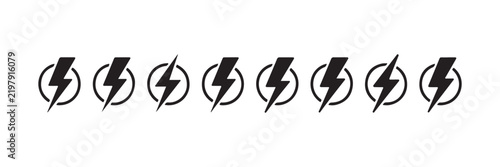 Black lightning bolt circle symbols for electricity power energy icon design vector illustration.
