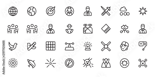 Global Communication Network Vector Design and Illustration with User Profile Satellite Cloud Technology Outline Icon Set