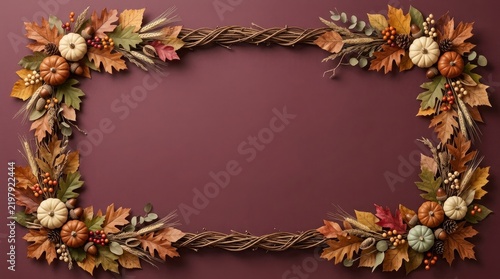 Elegant floral and vine border frame with autumn leaves