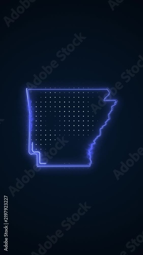 Vertical Neon Blue Arkansas Map Borders Outline Loop Background