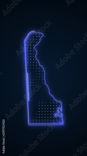 Vertical Neon Blue Delaware Map Borders Outline Loop Background