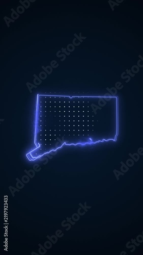 Vertical Neon Blue Connecticut Map Borders Outline Loop Background