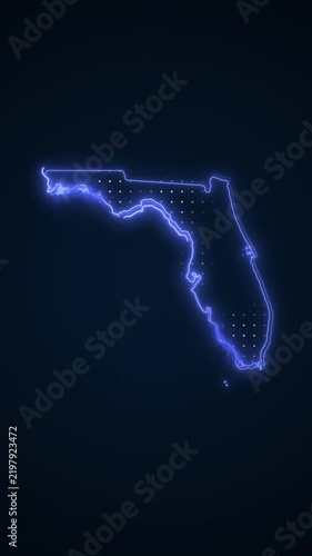 Vertical Neon Blue Florida Map Borders Outline Loop Background