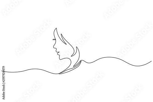 Feminine face continuous line art editable stroke vector illustration