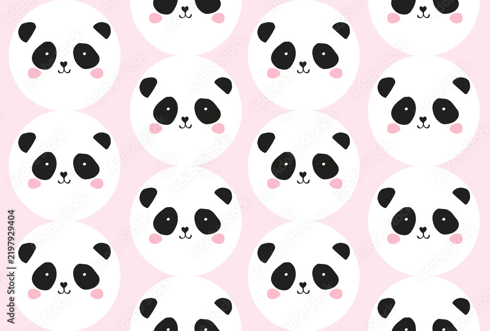 Obraz premium Seamless Cute Panda Pattern with Cartoon Animal Illustrations, Black and White Vector Wallpaper Design for Textile, Fabric, Decoration and Decorative Backgrounds