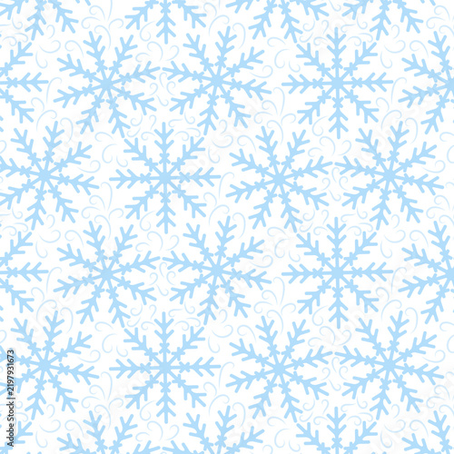 Winter seamless pattern, blue snowflakes, wind. Transparent background.