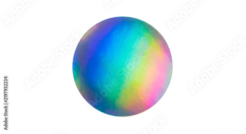 Circular iridescent holographic sticker badge isolated on transparent background