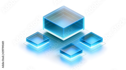fractionalized financial asset concept, one luminous block dividing into smaller glowing token units
