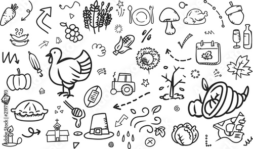 Thanksgiving day turkey feast doodle horizontal banner