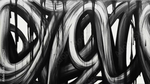 Abstract Black and White Brush Stroke Grunge Texture with Looping Ink Animation