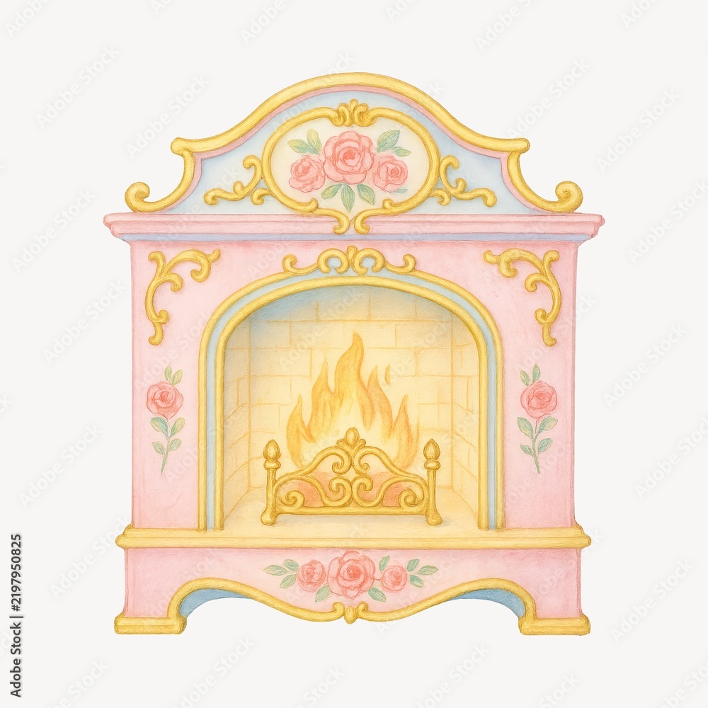 Obraz premium Elegant floral fireplace illustration.
