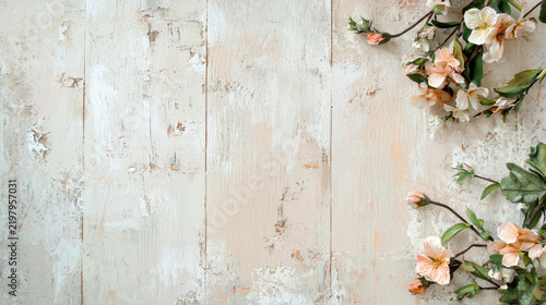 Faded floral design on textured background with delicate flowers arranged at edges, creating serene and elegant atmosphere
