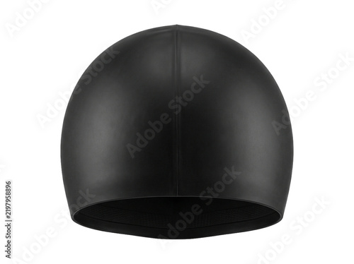 Black silicone swimming cap isolated on white