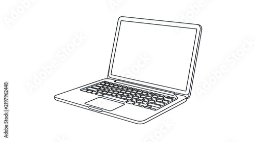 Minimalist line art illustration of a laptop computer isolated on transparent background