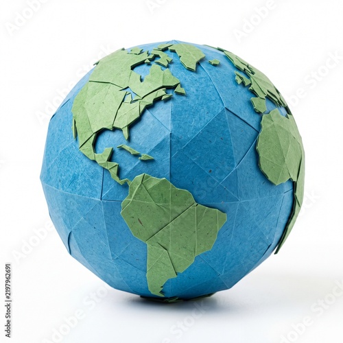 Origami Paper Earth Globe on White Background