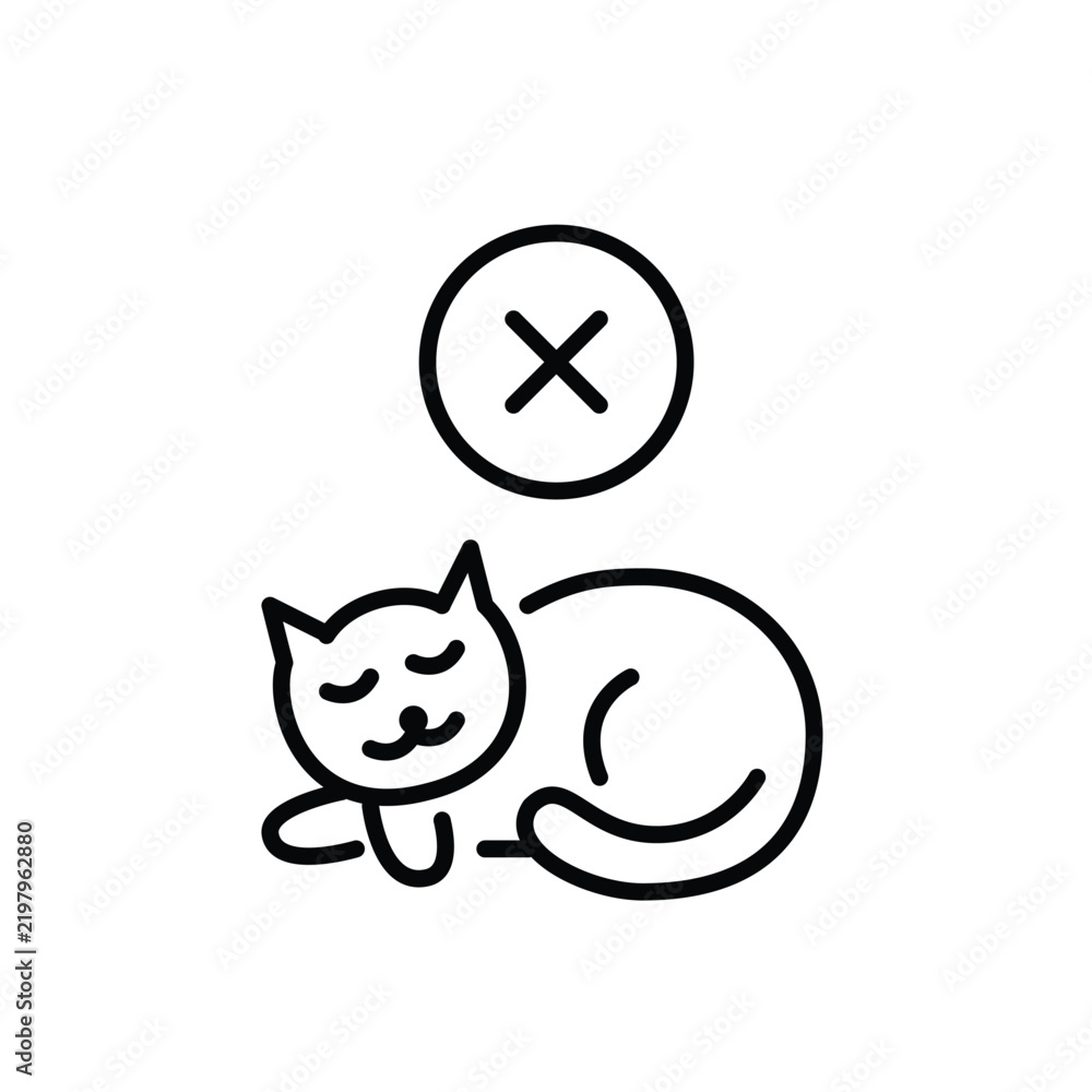 Fototapeta premium Cat and cross. Veterinary and animal prohibition. Pixel perfect, editable stroke vector icon