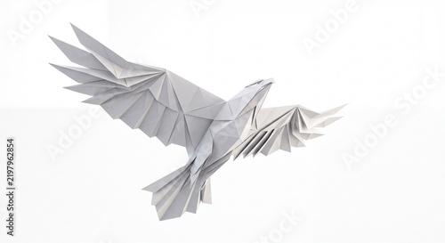 Origami Flying Bird Isolated on White Background