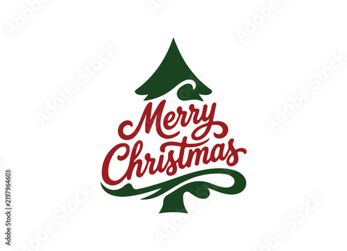 Merry Christmas Hand Lettering Text Isolated on White Background, Festive Holiday Typography Design