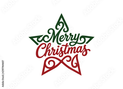 Merry Christmas Hand Lettering Text Isolated on White Background, Festive Holiday Typography Design