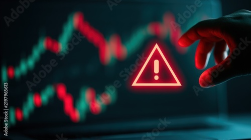 Financial warning alert on digital screen