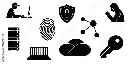 Cybersecurity Protection Silhouette Vector Collection