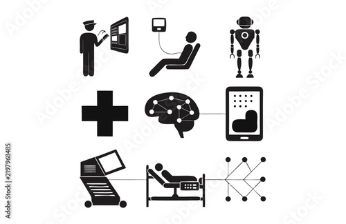 AI Healthcare and Digital Medicine Silhouette Vector Set