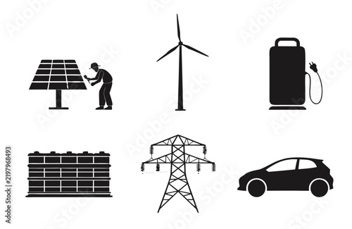 Renewable Energy Infrastructure Silhouette Vector Collection