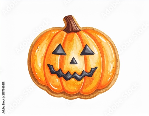 Cute watercolor pumpkin gingerbread for Halloween holiday
