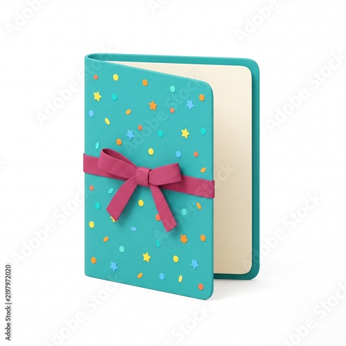 A clean minimalist flat illustration of a blank birthday greeting card with a ribbon, pure isolated subject, no shadow, no background elements, pure white solid background 