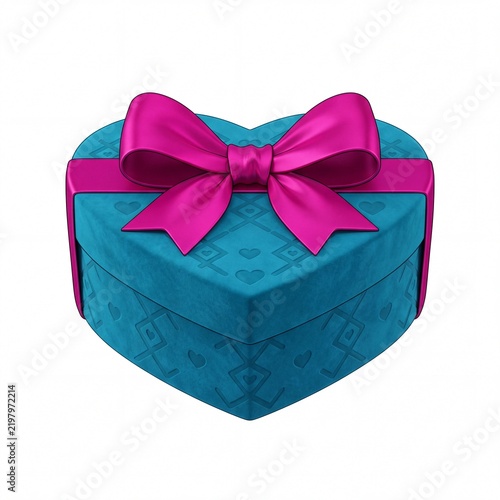 A clean minimalist flat illustration of a heart-shaped gift box with a silk bow, pure isolated subject, no shadow, no background elements, pure white solid background 