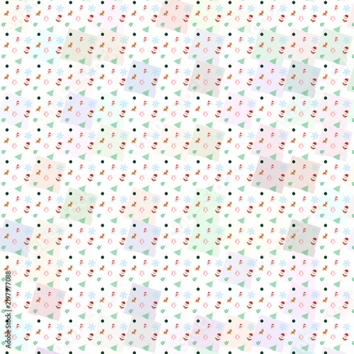 Seamless Christmas Pattern with Colorful Bells, Santa, Deer, Snow and Snowmen
