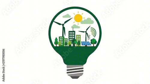 Eco technology light bulb with renewable energy vector animation