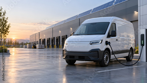 Electric Delivery Van Charging at a Solar Powered Distribution Center for Sustainable Logistics