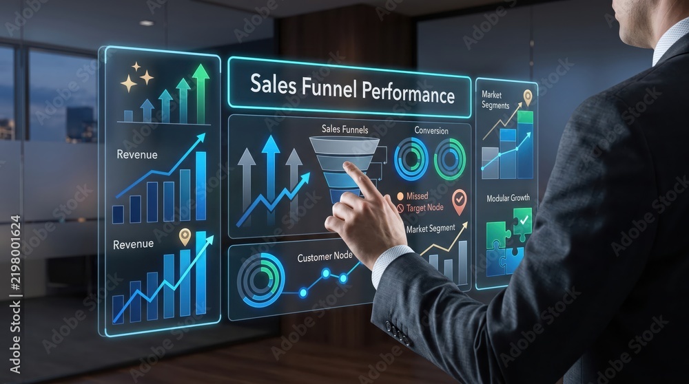 Obraz premium Revenue Growth - Sales Funnel Performance Virtual Growth Interface