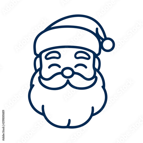 Simple linear icon of smiling santa claus head with hat transparent background