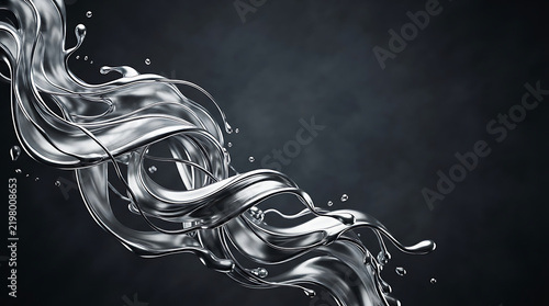 Dynamic splash of clear water twisting and flowing through the air against a dark black background