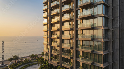 Contemporary High-Rise Apartment Tower in Mumbai with Sea Backdrop