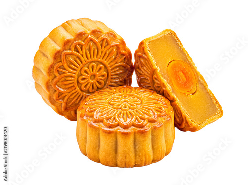 Traditional golden salted egg mooncakes for Mid-Autumn Festival