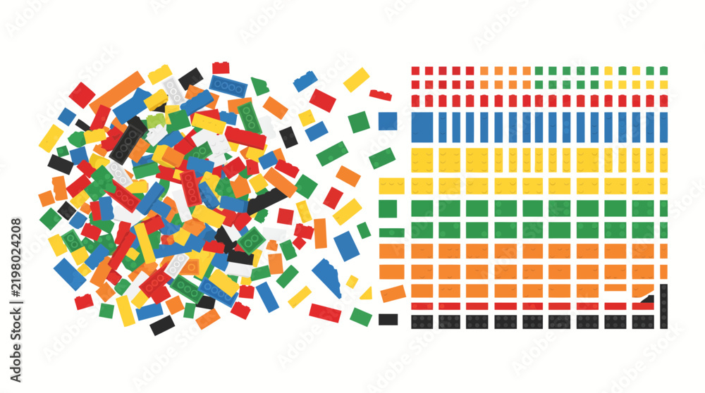 Obraz premium LEGO-style building blocks from a messy into a perfectly
