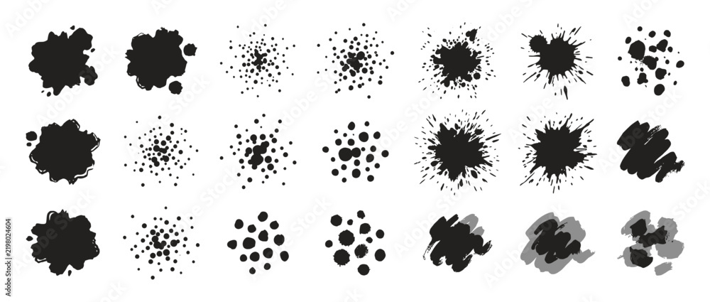 Fototapeta premium Collection of Abstract Ink Splatter and Dot Burst Shapes