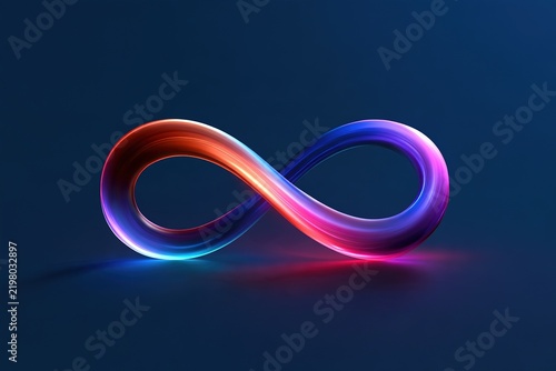 Vibrant infinity symbol with colorful neon light streaks for conceptual representation of eternity.