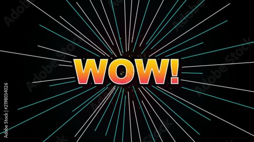 Wow Animated Text Explosion with Colorful Radial Lines